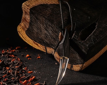 Ebony Wood Lion's Fang Pendant: Resin Inlay Necklace