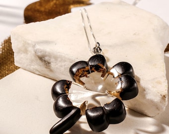 Ebony wood resin Clover best woman handmade gift Necklace, Mother Day gift, Gift for Mom. Birthday gift for her.