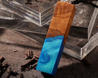 Wood Resin Pendant: Sapphire Sky Olive Wood Necklace
