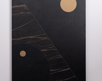 Handcrafted Sintered Quartz Wall Art: Modern Steel Frame, Laminam Noir Desir