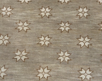 Vintage Turkish Oushak Rug – Beige & Ivory Star Pattern Modern Hallway Carpet Minimalist Neutral Décor 5x7, 6x9, 8x10, 9x12, 10x14, 12x15
