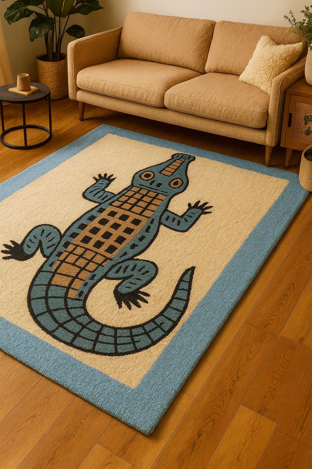 Playful Alligator Kids Rug – Blue & Beige Animal Tufted Carpet for ...