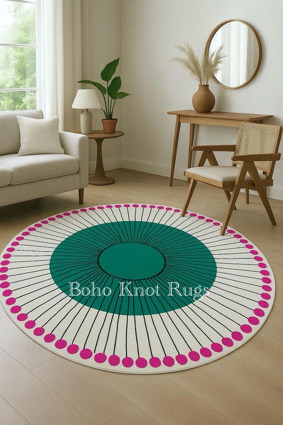 Handgetufteter Vaserely Moos Runder Teppich - 100% Wolle Handgefertigte Teppiche Für Haus, Schlafzimmer, Wohnzimmer, Kinderzimmer, Esszimmer Teppiche