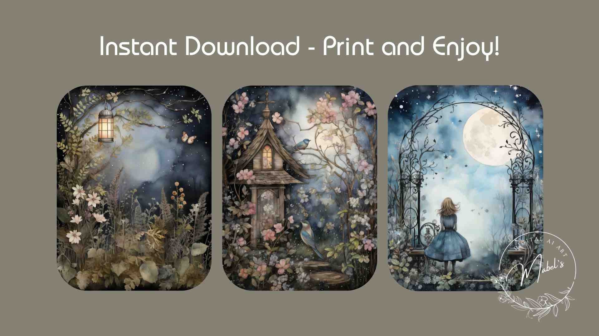 Midnight Garden Junk Journal Scrapbook Pages Bundle Watercolor, Junk ...