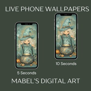 Teal Green Cottage Halloween Witch Cell Phone Live and Static Live Wallpaper Screen Lock PNG MP4 Bundle| Seasonal Fall Theme Digital Art Set