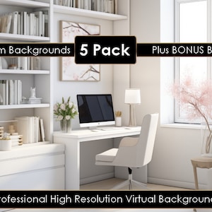 Home Office Virtual Backgrounds 5 Bundle with BONUS Blur Images for Each File for Zoom, Microsoft Teams, Facebook, WebEx, Skype, Google Meet