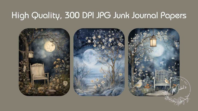 Midnight Garden Junk Journal Scrapbook Pages Bundle Watercolor, Junk ...