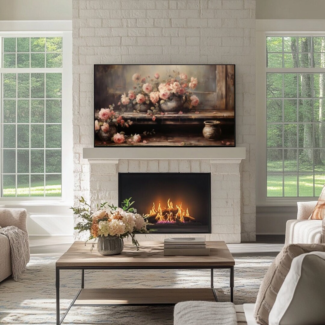 French Vintage Still Life Rustic Floral Frame TV Art, Classic Flower ...