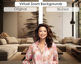 Elegant Serene Brown Livingroom virtual background for Zoom, Microsoft Teams, Facebook, WebEx, Skype, Google Meet and Video Conferencing