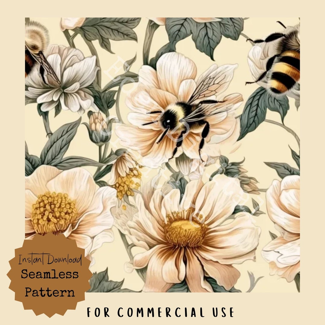 Honey Bee Floral Seamless Pattern Digital Download Botanical Textile ...
