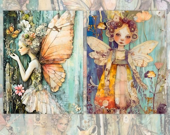 Whimsical Fairy Junk Journal Pages: Vintage Collage Art (Digital Download)