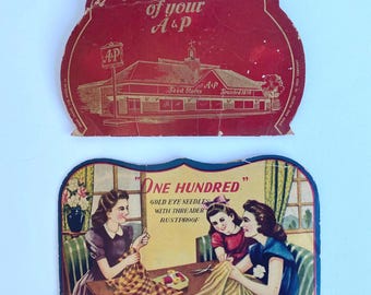 Vintage Paper Needle Books, 2 Pcs, 1940s Promotional A&P Advertisement Collectible