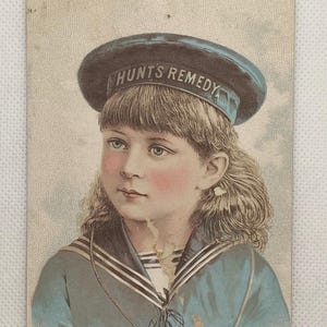 Späte 1800er Jahre Vintage HUNT'S REMEDY Apothekenhandels-Werbekarte