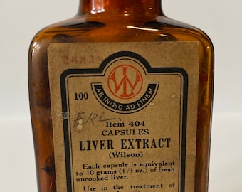 1900s LIVER EXTRACT No. 404 vintage antique medicine bottle with label!  Wilson Laboratories