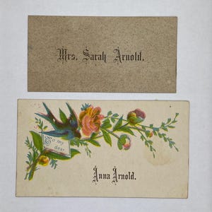1870er Jahre Lot von 2 ARNOLD FAMILY Antike persönliche Visitenkarten Vintage Ephemera