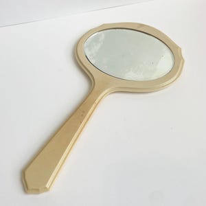 Vintage Art Deco Hand Mirror DU BARRY PYRALIN Beveled glass 14” Vanity mirror