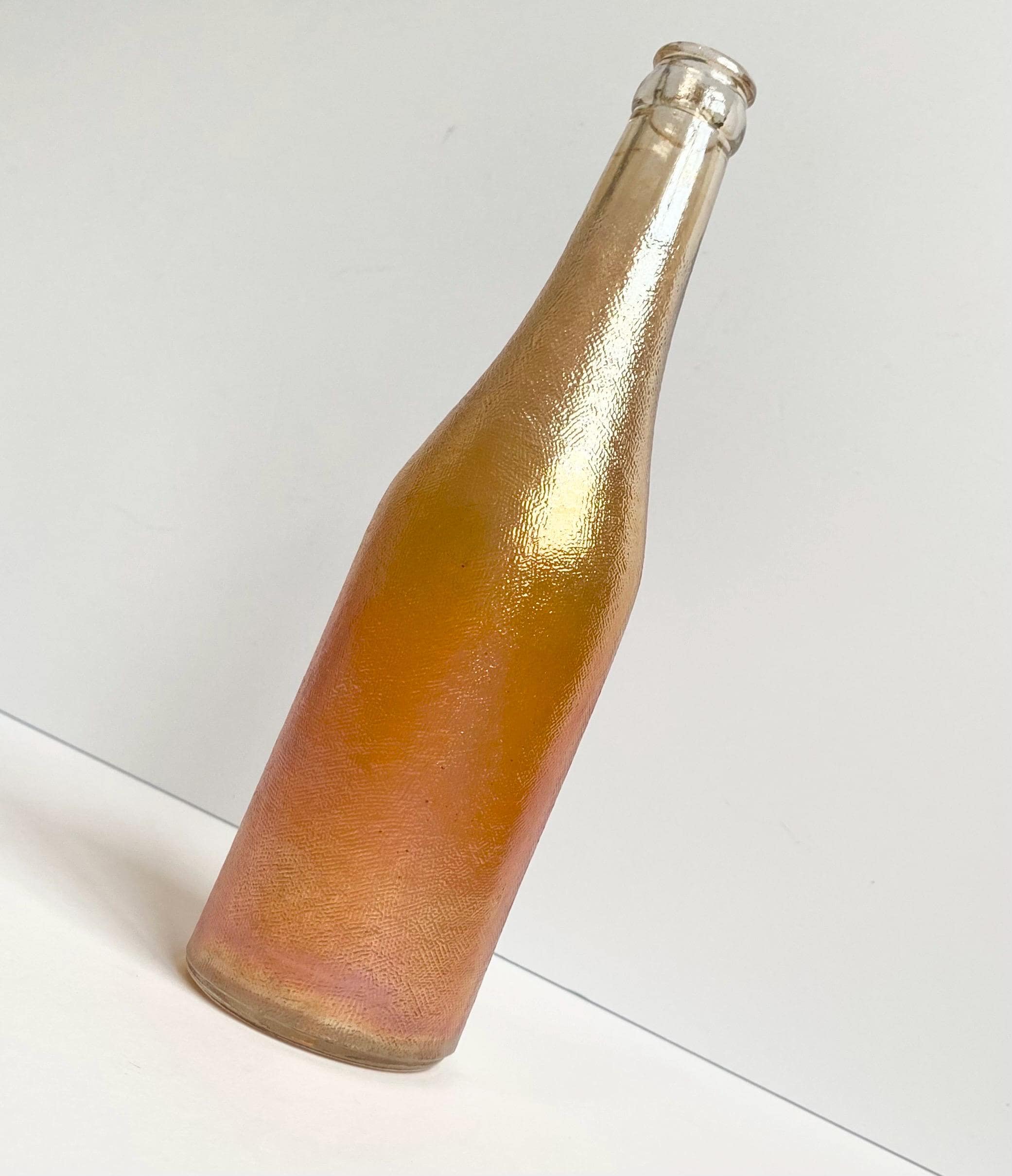 Vintage 1930s Orange Iridescent Glass Ginger Ale Bottle, Canada