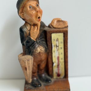 Vintage 1950s Multi Prods advertising thermometer “GENTLEMAN I Think It’s Gonna Rain”