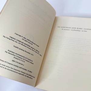 May include: An open hardcover book showing the copyright and dedication pages. The left page displays publication details including Viking Compass Edition 1965, twelfth printing December 1971, and SBN 670-00166-x. The right page features the text To Gertrud and Karl Jaspers.