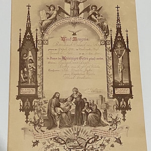 Antiguo certificado de bautismo alemán de 1900 enmarcado efímero