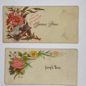 1870er Jahre Lot von 2 FREIER FAMILIE Antike persönliche Visitenkarten Vintage Ephemera