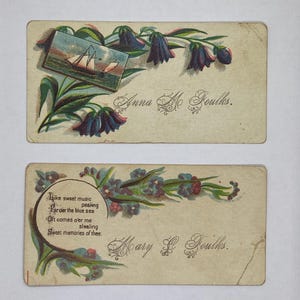 Lote de 2 tarjetas de visita personales antiguas de la familia FOULKS, década de 1870, efímeras vintage