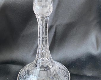 Vintage Tall etched crystal glass Candle Holder 8” candlestick Taper candle decor