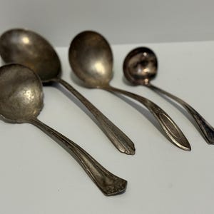 ANTIQUE lot of 4 SILVER plated EP ladle spoons from 1800s