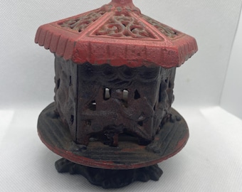 Antique CAROUSEL Merry go round Cast iron coin bank, 1875