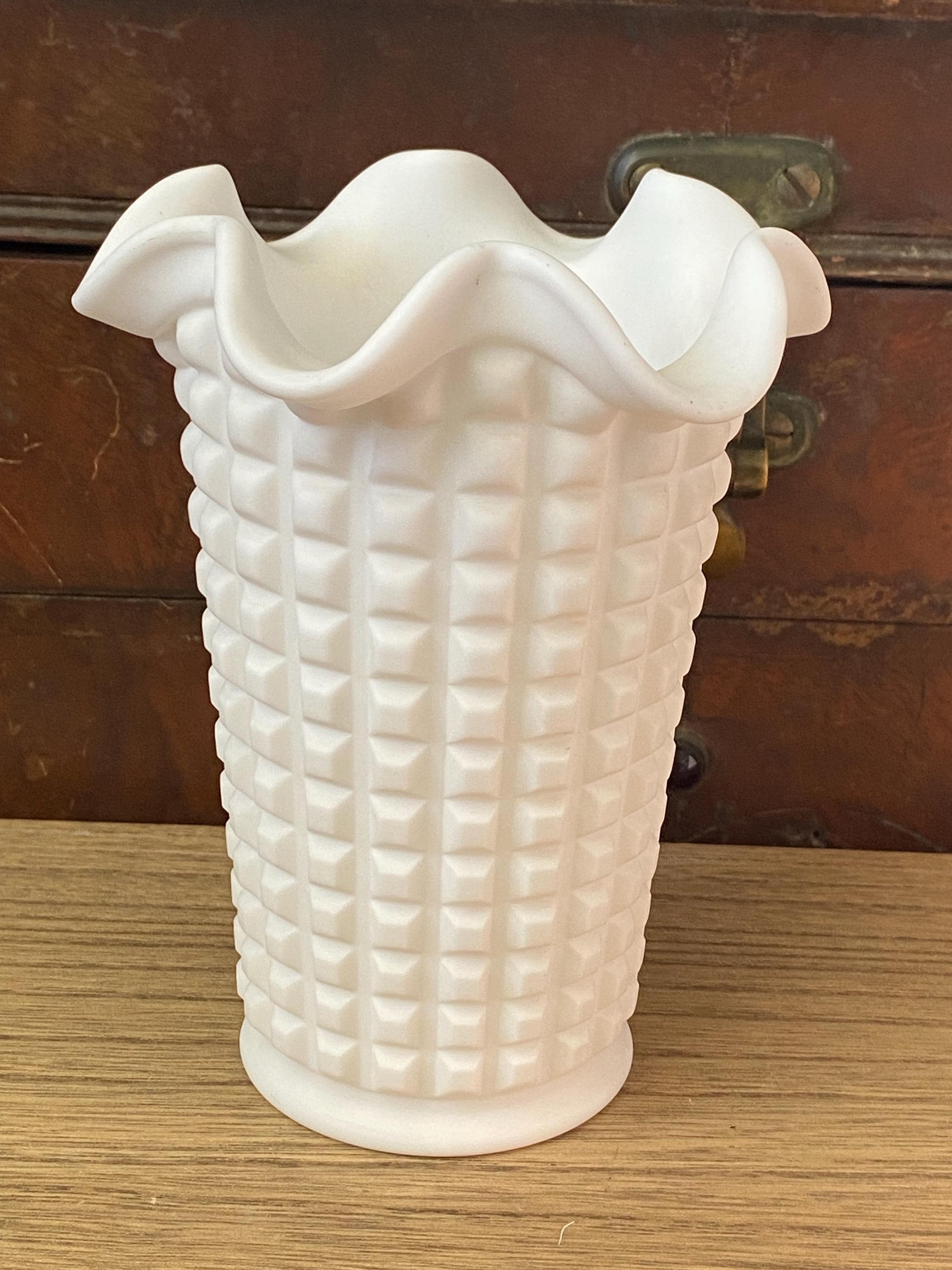 Vintage 1950s white MILKGLASS hobnail bud vase