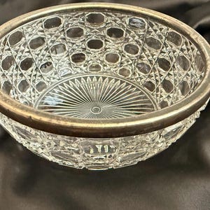Vintage FALSTAFF Cut Crystal glass serving bowl silver plate rim