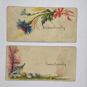 Lote de 2 tarjetas de visita personales antiguas de la FAMILIA CONNELLY de la década de 1870, efímeras vintage
