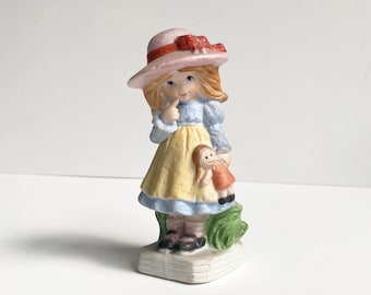 Vintage Pink Sunhat Girl with Dolly Figurine, Porcelain
