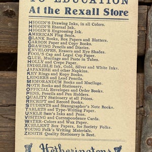 1920s Antique vintage medicine Medical Rexall INK BLOTTER  Hetherington’s Prescription Pharmacy ephemera