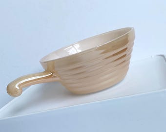 Vintage 5” Fire-King PEACH Luster Handled Beehive Soup Bowl