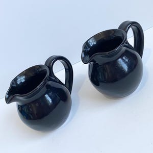Vintage PAIR of 1950 Cagle Rd. Studio pottery Creamer pitchers black glaze small handmade pitcher vase matching