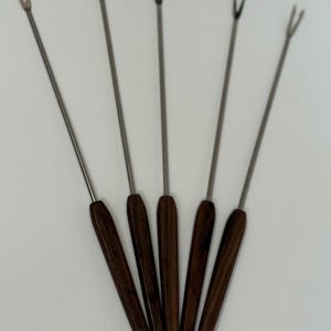 Vintage 1960s TEAK Handled Fondue forks SET of 5