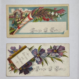 Lote de 2 tarjetas de visita personales antiguas de la familia BETZ, década de 1870, efímeras vintage