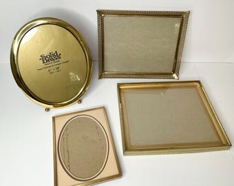 Vintage Brass Picture Frames, 4 Pcs Lot, Round & Rectangle