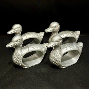Vintage Pewter Duck napkin rings Set of 4