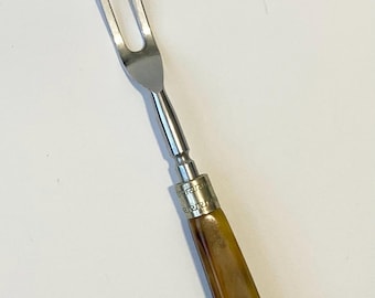Vintage 10” Carving Fork with Brown marbled bakelite handle Meat fork Serving Kitchen MCM