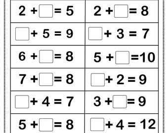 Addition Fill-in-the-Blank Worksheets: Numbers 1-20 (Printable)