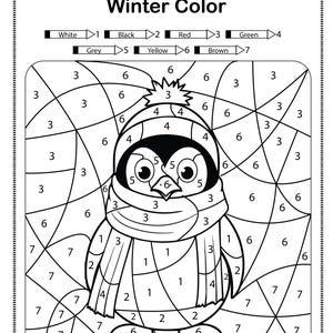 Christmas Color by Number Holiday Coloring Pages Winter Color Code Activity Fun Learning Printables Kids Christmas Worksheets