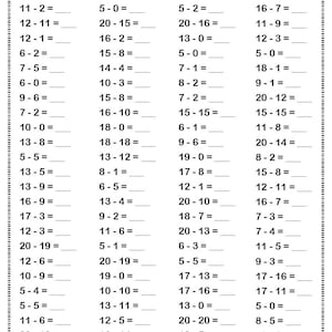 Subtraction Worksheets: Fill-in-the-Blanks, Single & Double Digit (PDF)