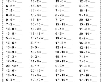 Subtraction Worksheets: Fill-in-the-Blanks, Single & Double Digit (PDF)