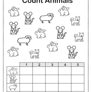 Preschool Kindergarten Counting Worksheets Fun Math Activity Numbers 1 to 10 Animals Fruits Objects Homeschool Printable