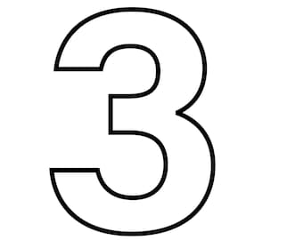 May include: A black and white outline of the number three. The number is large and bold.