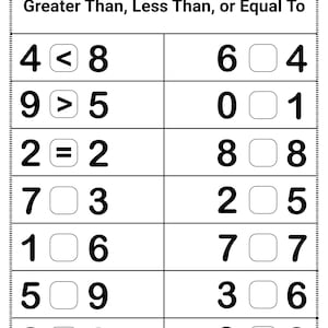 Greater Than Less Than Worksheets for Kids | Number Comparison Math Practice | Preschool Kindergarten Printable | Equal To Activity PDF