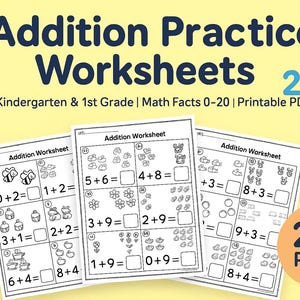 Addition Practice Worksheets for Kindergarten First Grade Printable Math Facts Activity Counting Visuals Fun