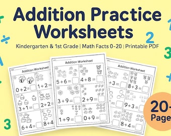 Addition Practice Worksheets for Kindergarten First Grade Printable Math Facts Activity Counting Visuals Fun